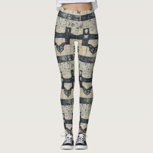 Gothic Skull & Bat Denim Collage Leggings