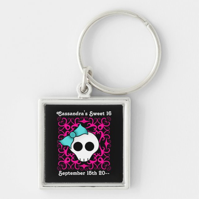 Gothic skull birthday keepsake sweet 16 key ring (Front)