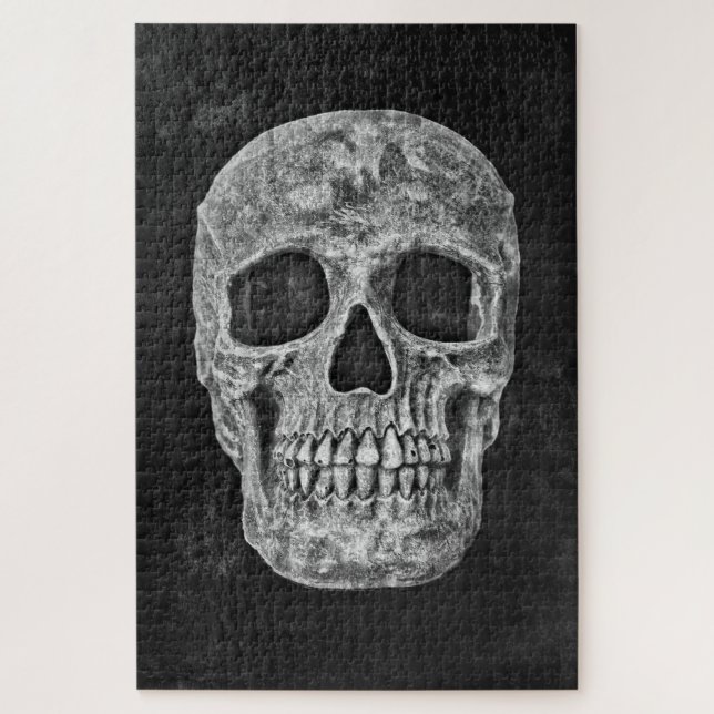 Gothic Skull Black And White Grunge Scary Jigsaw Puzzle (Vertical)