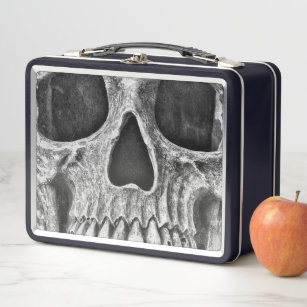 Gothic Skull Black And White Scary Cool Grunge Metal Lunch Box