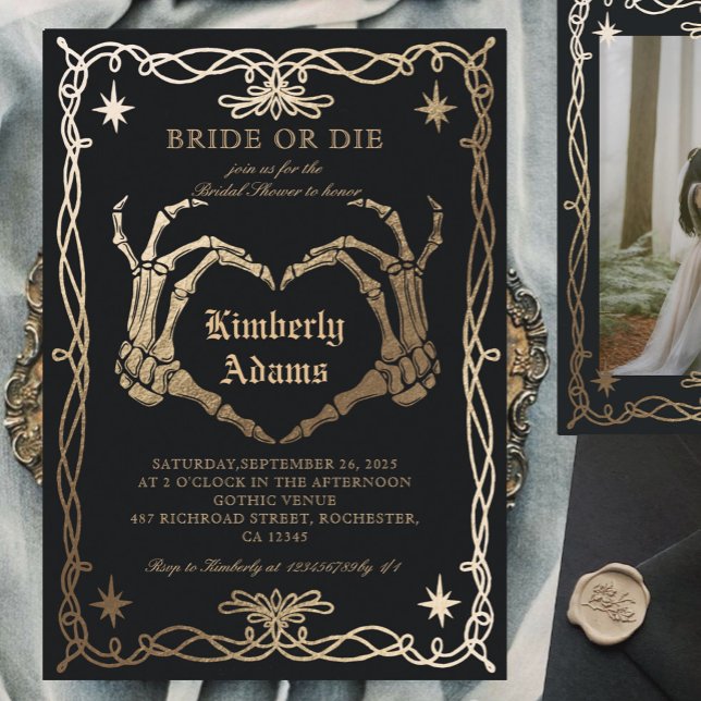 Gothic Skull Black Bridal Shower  Invitation (Creator Uploaded)