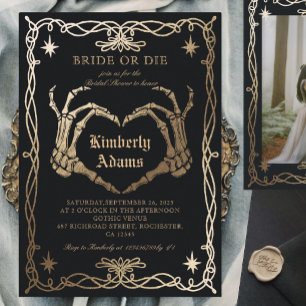 Gothic Skull Black Bridal Shower  Invitation