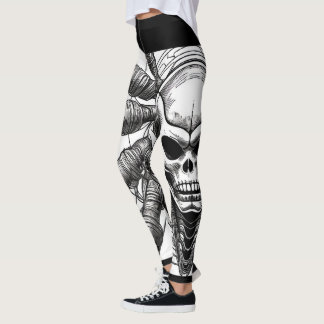 Gothic Skull Black & White Grunge Yoga Leggings