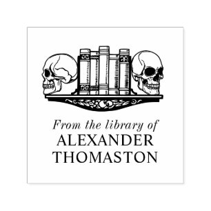 Gothic Skull Bookends on a Shelf Library Book Name Self-inking Stamp