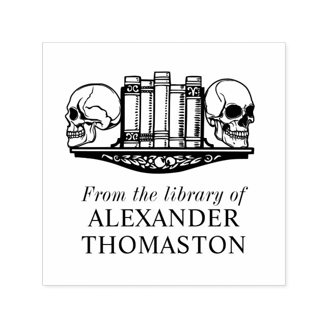 Gothic Skull Bookends on a Shelf Library Book Name Self-inking Stamp (Design)