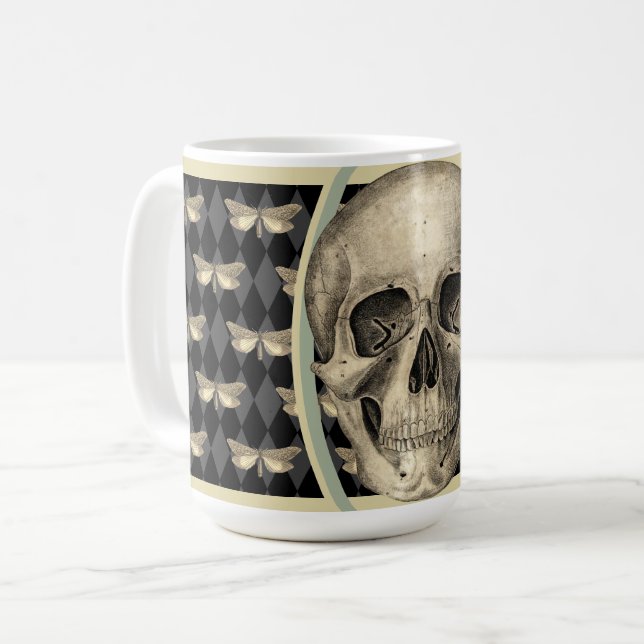 Gothic Skull & Butterflies Coffee Mug (Front Left)