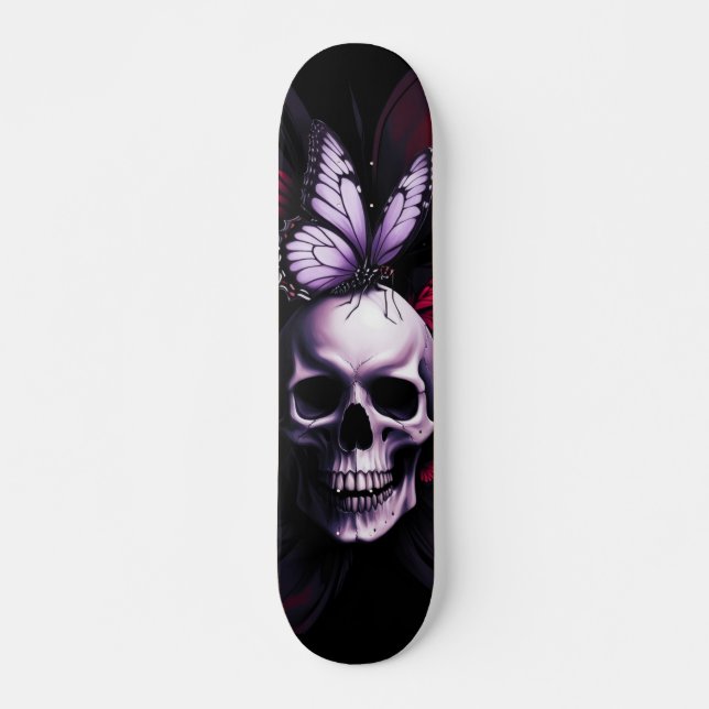 Gothic Skull Butterfly Skateboard Design (Front)