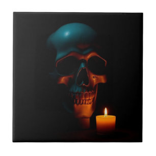 Gothic Skull Candle Halloween Ceramic Tile