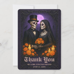 Gothic Skull Candy Couple Wedding Thank You Card