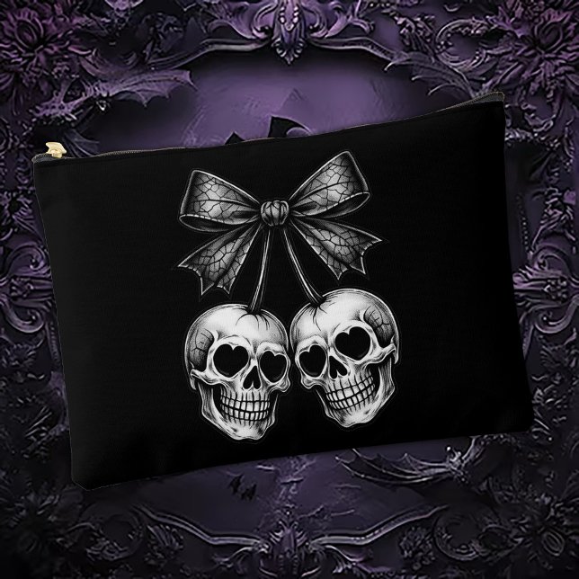 Gothic Skull Cherries Bow Accessory Pouch (Creator Uploaded)