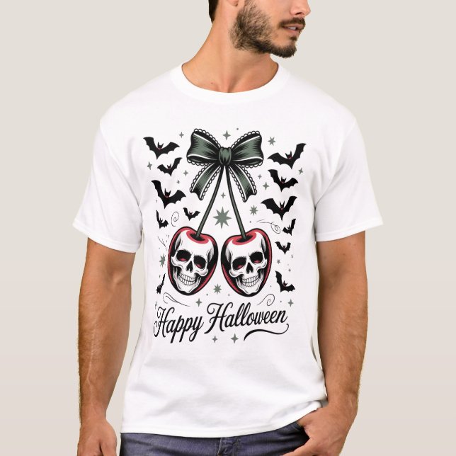 Gothic Skull Cherry Halloween T-Shirt (Front)