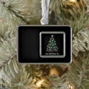 Gothic Skull Christmas Tree Alternative Spooky Silver Plated Framed Ornament