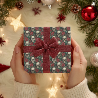 Gothic skull Christmas Wrapping Paper skeleton