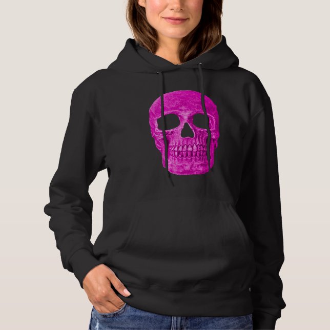 Gothic Skull Cool Neon Hot Pink Creepy Popart Hoodie (Front)