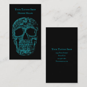 Gothic Skull Cool Teal Black Grunge Texture Business Card