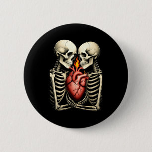 Gothic Skull Couple Flaming Heart Dark Romance Sty 6 Cm Round Badge