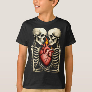 Gothic Skull Couple Flaming Heart Dark Romance Sty T-Shirt
