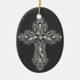 Gothic Skull Cross Ceramic Tree Decoration