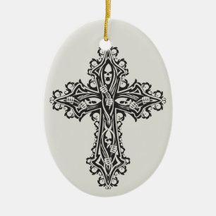 Gothic Skull Cross Ceramic Tree Decoration