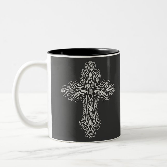 Gothic Skull Cross Two-Tone Coffee Mug (Left)