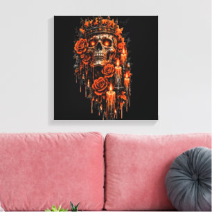 Gothic Skull Crown Halloween Dark Roses Spooky Des Canvas Print