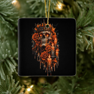Gothic Skull Crown Halloween Dark Roses Spooky Des Ceramic Ornament