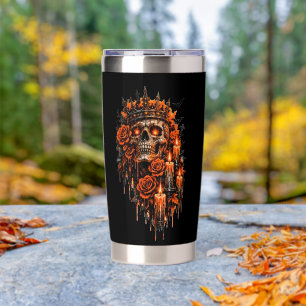 Gothic Skull Crown Halloween Dark Roses Spooky Des Insulated Tumbler