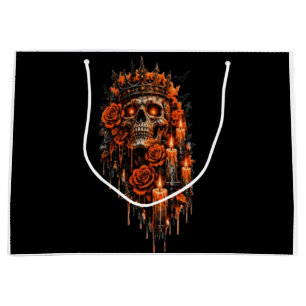 Gothic Skull Crown Halloween Dark Roses Spooky Des Large Gift Bag