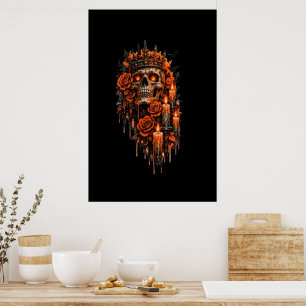Gothic Skull Crown Halloween Dark Roses Spooky Des Poster