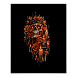 Gothic Skull Crown Halloween Dark Roses Spooky Des Poster