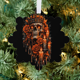 Gothic Skull Crown Halloween Dark Roses Spooky Des Tree Decoration Card