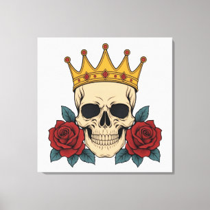 Gothic Skull Crown with Red Roses – Dark Biker  Canvas Print