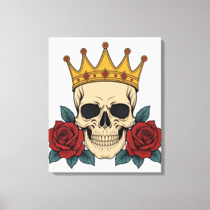 Gothic Skull Crown with Red Roses – Dark Biker  Canvas Print