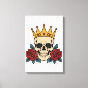 Gothic Skull Crown with Red Roses – Dark Biker  Canvas Print