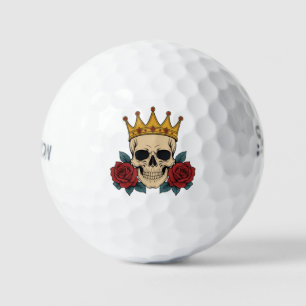 Gothic Skull Crown with Red Roses – Dark Biker Golf Balls
