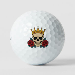 Gothic Skull Crown with Red Roses – Dark Biker Golf Balls