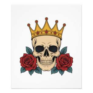 Gothic Skull Crown with Red Roses – Dark Biker  Photo Print