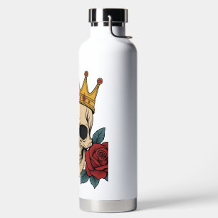 Gothic Skull Crown with Red Roses – Dark Biker Water Bottle