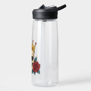 Gothic Skull Crown with Red Roses – Dark Biker Water Bottle