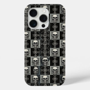Gothic Skull & Damask Chequerboard Phone Case 