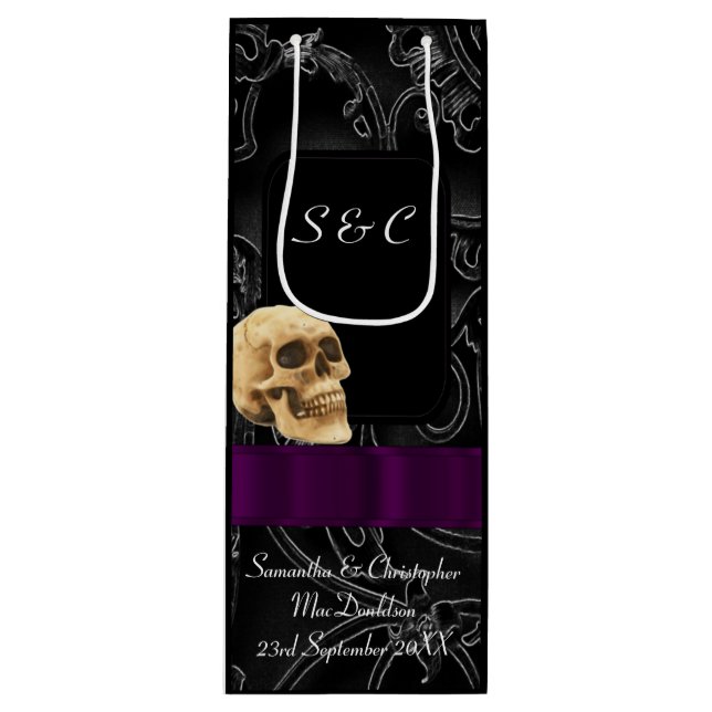 Gothic skull dark black themed wine gift bag (Front)