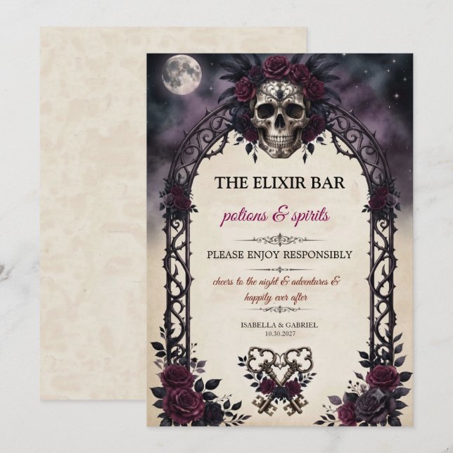 Gothic Skull Elixir Bar Halloween Invitation (Front/Back)
