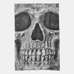 Gothic Skull Face Black And White Close Up Tea Towel
