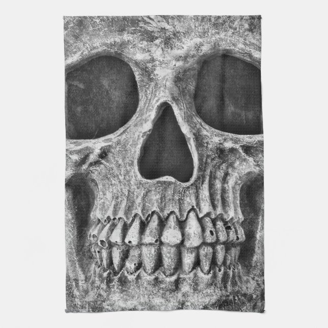 Gothic Skull Face Black And White Close Up Tea Towel (Vertical)