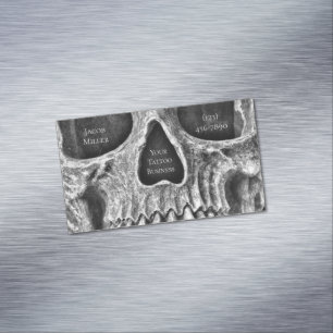 Gothic Skull Face Black And White Tattoo Shop Magnetic Business Card