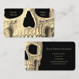Gothic Skull Face Black Beige Tattoo Shop Business Card