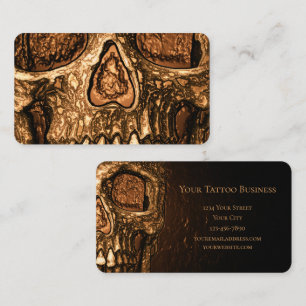 Gothic Skull Face Glowing Gold Black Tattoo Shop Business Card