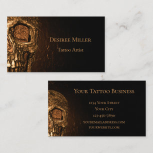 Gothic Skull Face Glowing Gold Black Tattoo Shop Business Card