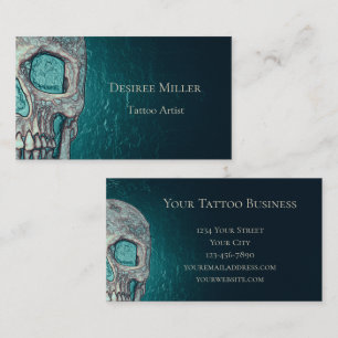 Gothic Skull Face Glowing Green Gold Tattoo Shop Business Card