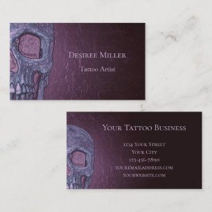 Gothic Skull Face Glowing Purple Pink Tattoo Shop Business Card